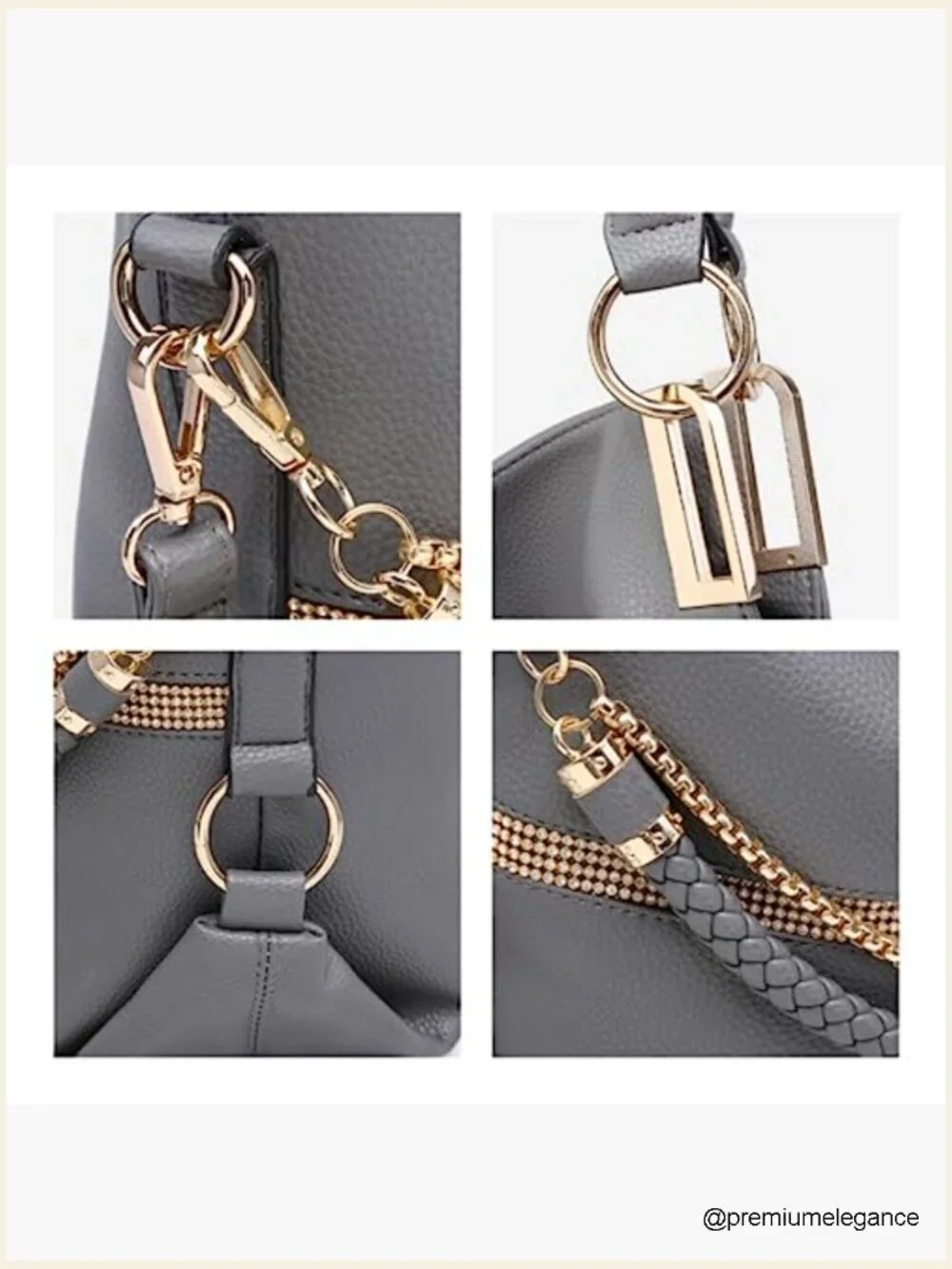 Large Hobo Bag with Rhinestone Accents Vegan Leather Tote Purse Shoulder Handbag